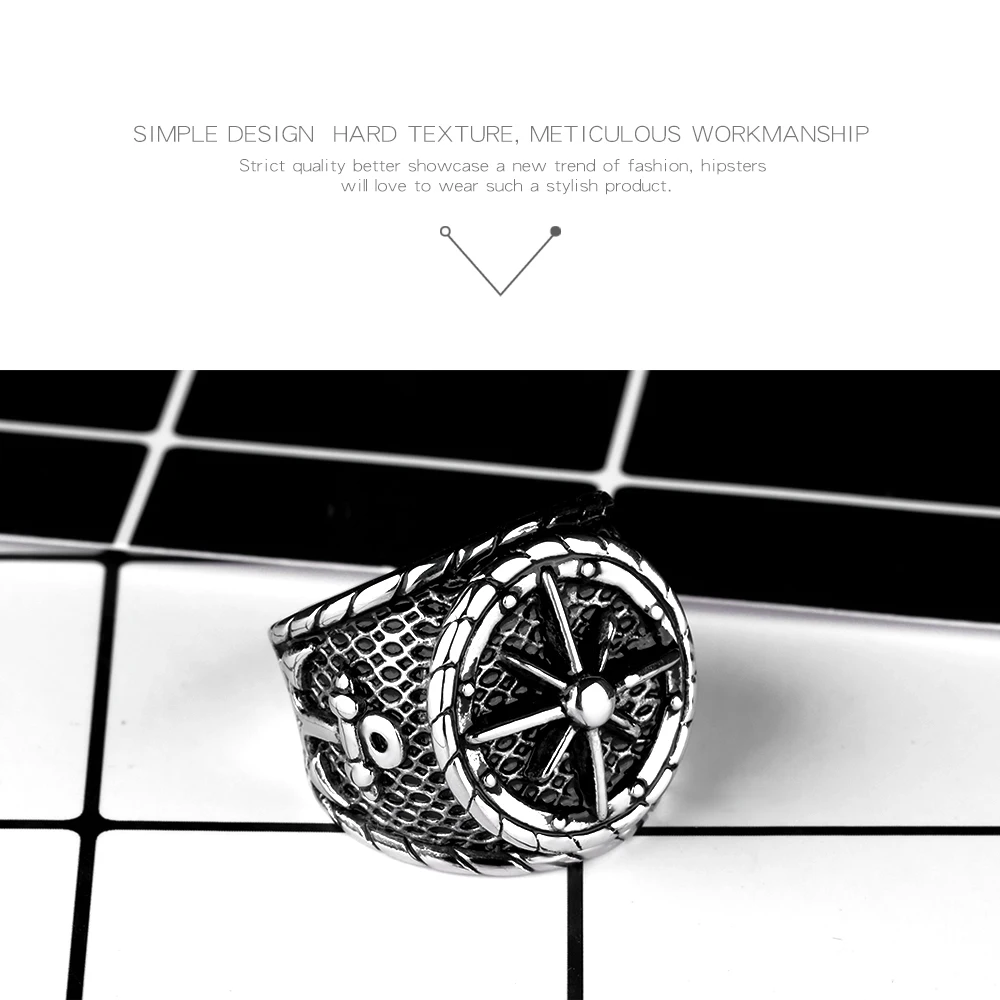 Панк Широкий Винтаж для мужчин нержавеющая сталь байкерское кольцо ювелирные изделия классический Титан мужской Шарм Морской Компас хип-хоп Велосипедное кольцо