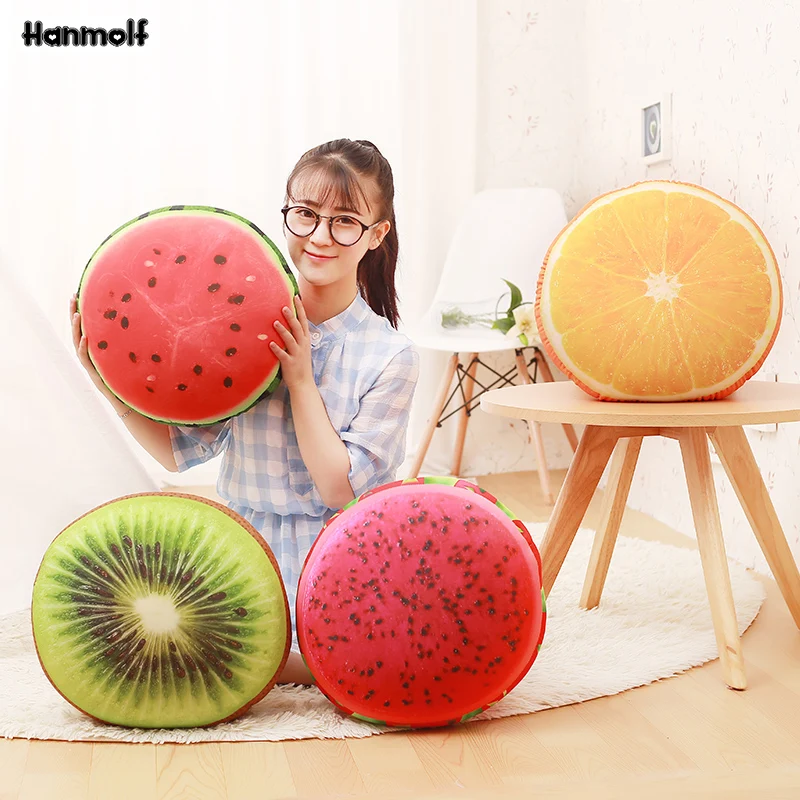 

Foam Balls Fruits Round Spandex Pillow Decor Seat Cushion Kiwi Orange Dragon Fruit Watermelon Kids Sofa Chair Throw Pillow 38cm