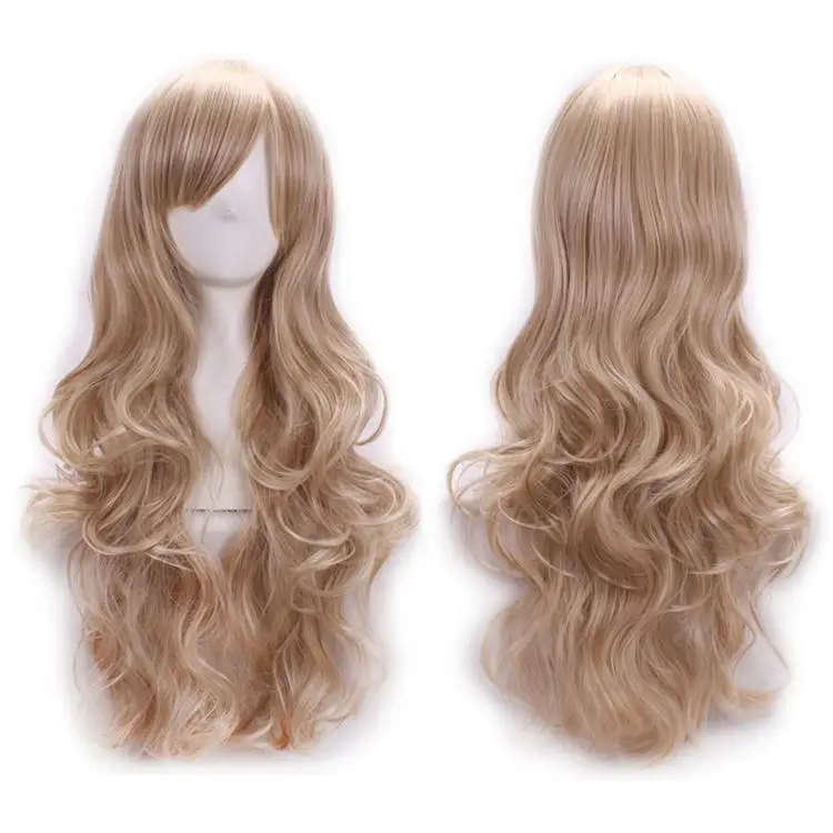 

70 Cm Harajuku Anime Cosplay Wigs Party Europe American Sexy Long Curly Wavy Synthetic Hair Full Blonde Wig Peruca Perruque W049