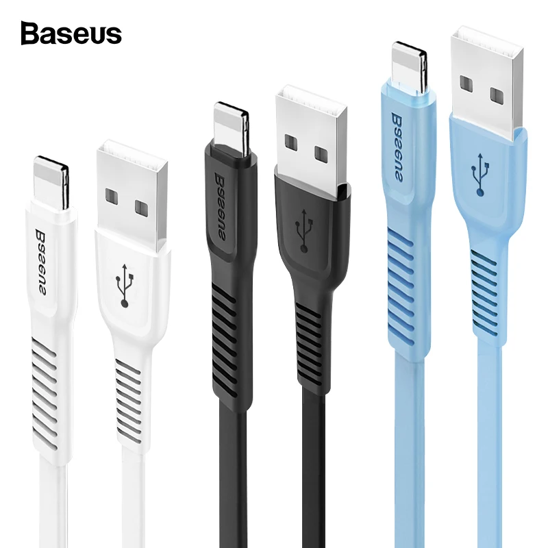 Baseus Flat USB Cable For iPhone Xs Max XR X 8 7 6 6s 5 5s SE Fast Data Cable Charging Charger Wire Cord Mobile Phone Cables