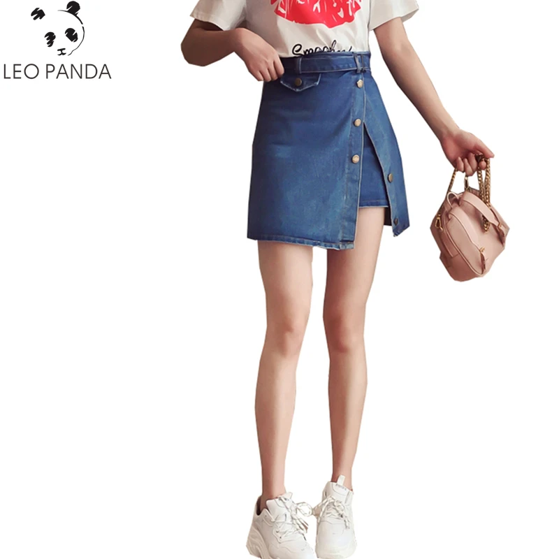 Summer Harajuku Jeans Skirt Women 2019 Solid High waist Loose Denim A-Line Short skirts Female Split joint Casual LX105 | Женская одежда
