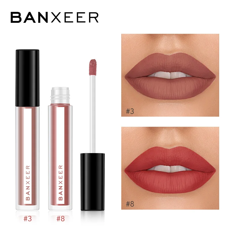 BANXEER 2pcs Lipgloss Set Liquid Lipstick Matte Lip Gloss Waterproof Long Lasting Lips Makeup Set 8 Colors High Pigment Cosmetic - Цвет: No.3 and No.8