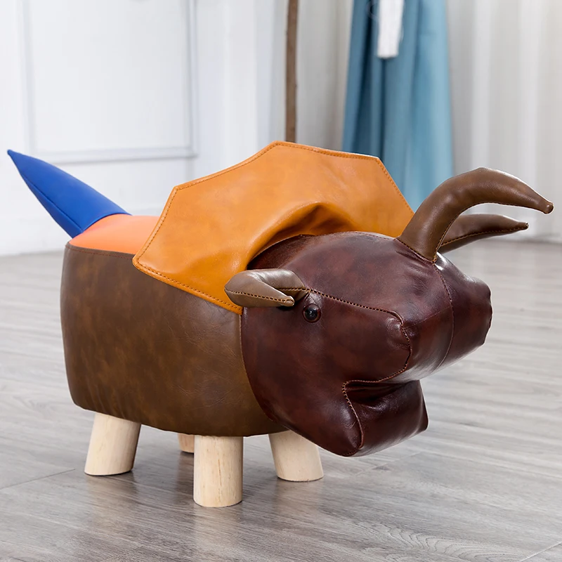 Modern Animal Stool Series Upholstered Ride-on Ottoman Footrest Stool with Vivid Adorable Animal-Like Features Elephant Cow Pig