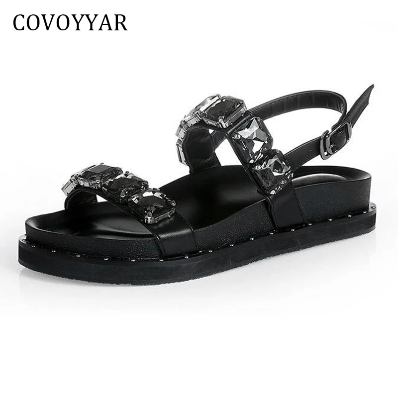 

COVOYYAR 2018 Fashion Rhinestone Women's Sandals New Summer Buckle Strap Black Rome Shoes Women Platform Ladies Sandals WSS851