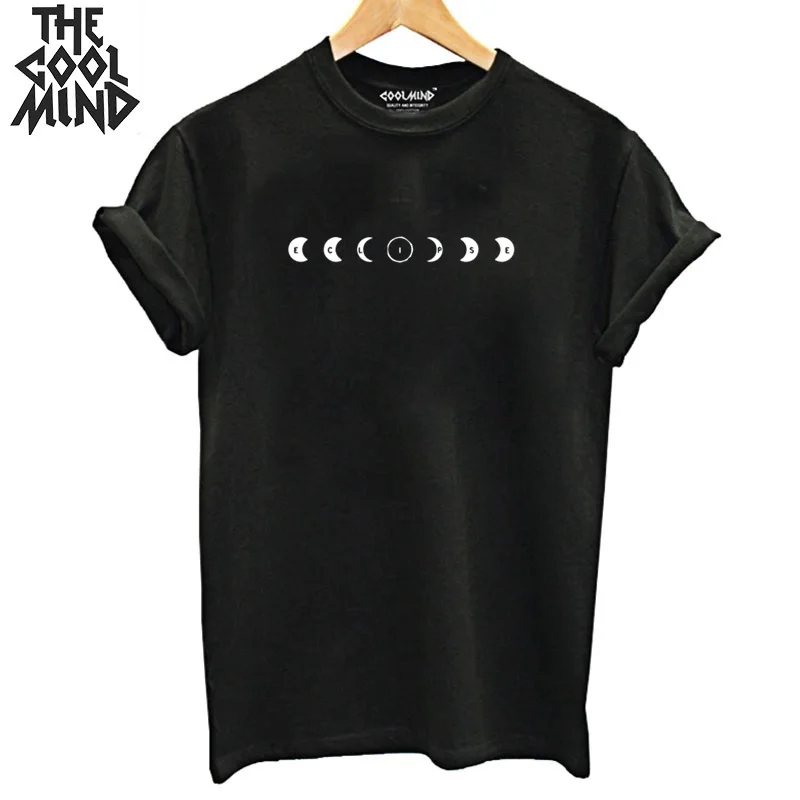 

COOLMIND 100% cotton moon print women T shirt casual breathabe fabric women T shirt summer o-neck T-shirt female tee shirts