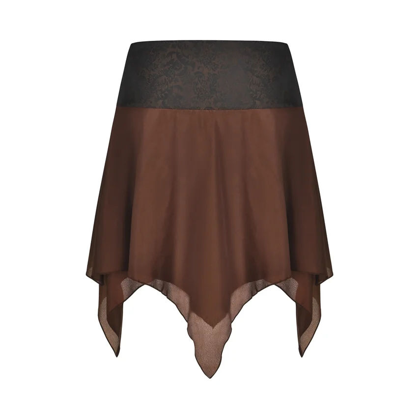 Винтажная коричневая юбка с цепочками в стиле стимпанк, готический стиль, женские Необычные сексуальные юбки с завышенной талией для вечеринки, асимметричная крутая мини-юбка с вышивкой