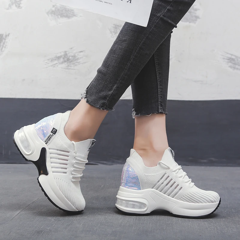 Women's Platform Shoes High Heel Increasing Ladies Shoes Mesh Breathable Quality Wedge Black Woman Sneakers 921w Women's Platform Shoes High Heel Increasing Ladies Shoes Mesh Breathable Quality Wedge Black Woman Sneakers 921w