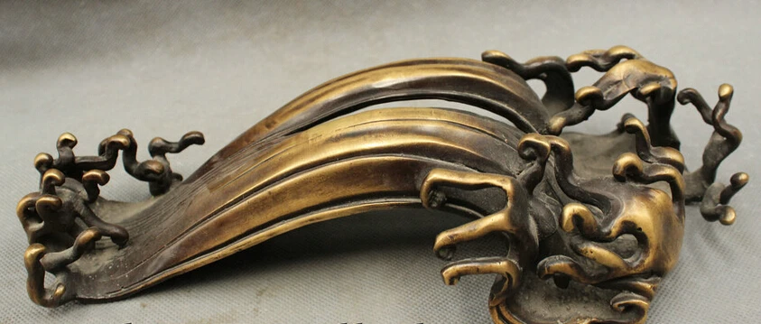 

S5257 9" Folk Chinese Pure Bronze Carved Spoondrift Statue Art RuYi Pen Rack Holder D0318