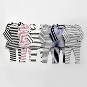 

Kids Pajama Sets Boys Sleepwear 0-6 Year Girls Pajamas Suit Children Striped Ribbed Cotton T-shirt + Pants Homewear Clothing Set