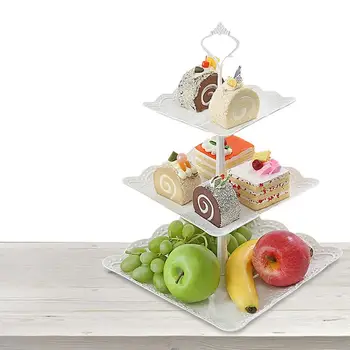 

Hree-layer Fruit Plate Tray Cake Stand Dessert Vegetable Storage Rack Creative Fruit Basket Containers Tableware Storage Shelf