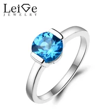 Leige Jewelry Topaz Promise Ring Swiss Blue Topaz Ring November Birthstone Round Cut Blue Gemstone 925 Sterling Silver Gifts