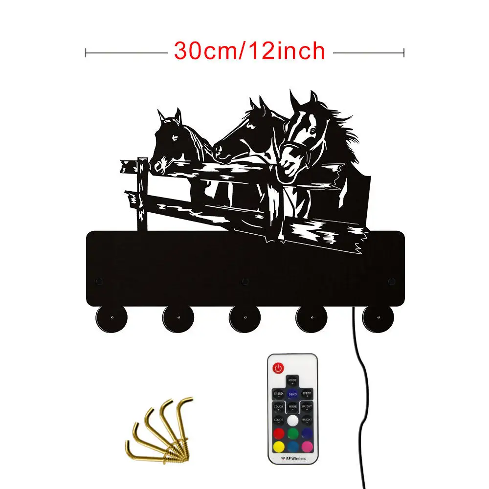 Конский загон светодиодный настенный крючок многоцветный светящийся крюк вешалка дикая животные настенная вешалка для одежды создание шляпа ключи держатель