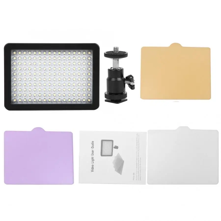 Video Fill Light W160 Dimmable 5600K Color Temperature LED Camera Video Fill Light,with Soft Light Filter,Yellow Filter and Purple Filter