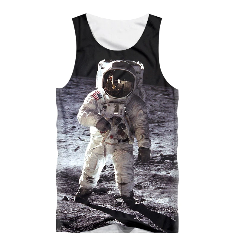 

Fashion Funny Vest Astronaut On Moon 3D Print Sexy Men Tank Top Sleeveless Shirt Fitness Bodybuilding Undershirt Tees Tanktop