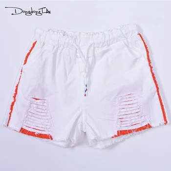 

Dongdongta 2017 Summer Women's Fashion Casual Skinny White Denim Shorts High-waist Drawstring Cotton Sexy Short Super shorts