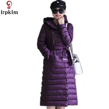 

High-end Fashion Brand Ladies Long Thick Padded Coat 2018 New Solid Color Long-sleeved Hooded Casual Fashion Warm Outwear CH396
