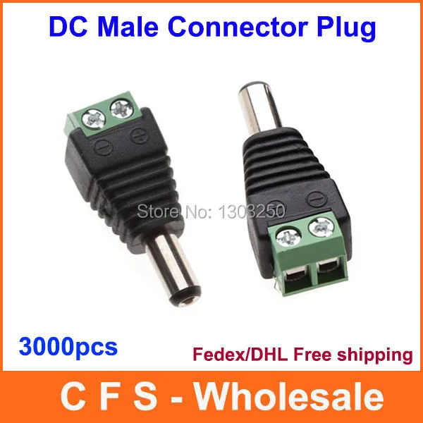 

3000pcs CCTV DC Male Plug DC Jack DC Connector Power Plug for Security CCTV Camera System 2.1 x 5.5mm Free Shipping wholesale