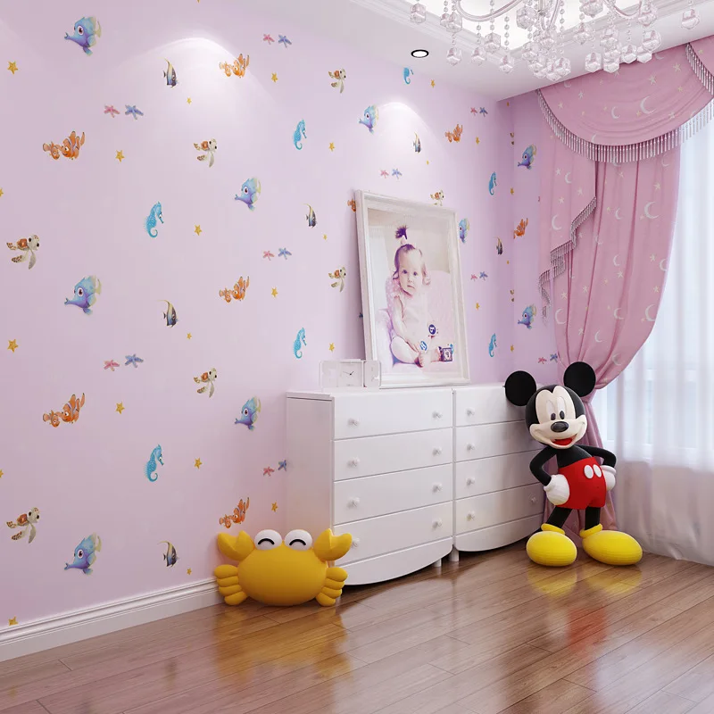 

Green 3d cartoon wallpaper Marine fish children room non-woven wall papers blue background wall decor paper boys girls bedroom