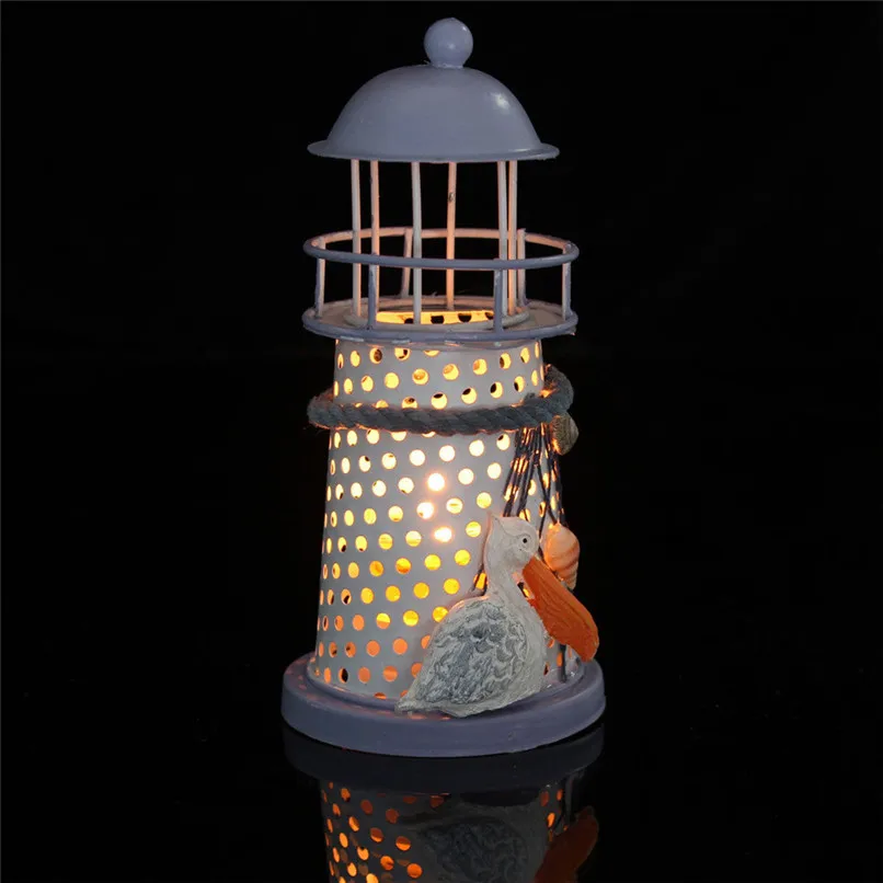 1PC Candle Holders Mediterranean Mini Lighthouse Iron Candle Lantern