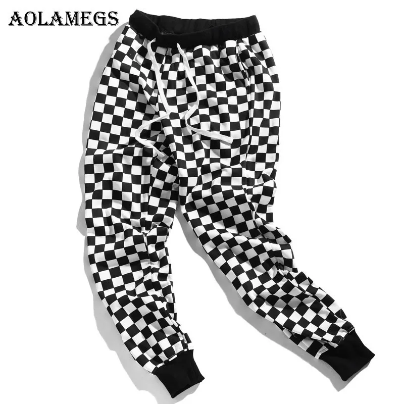 Aolamegs Pants Men Plaid Checkerboard Pants Fleece Thick Trousers Pants