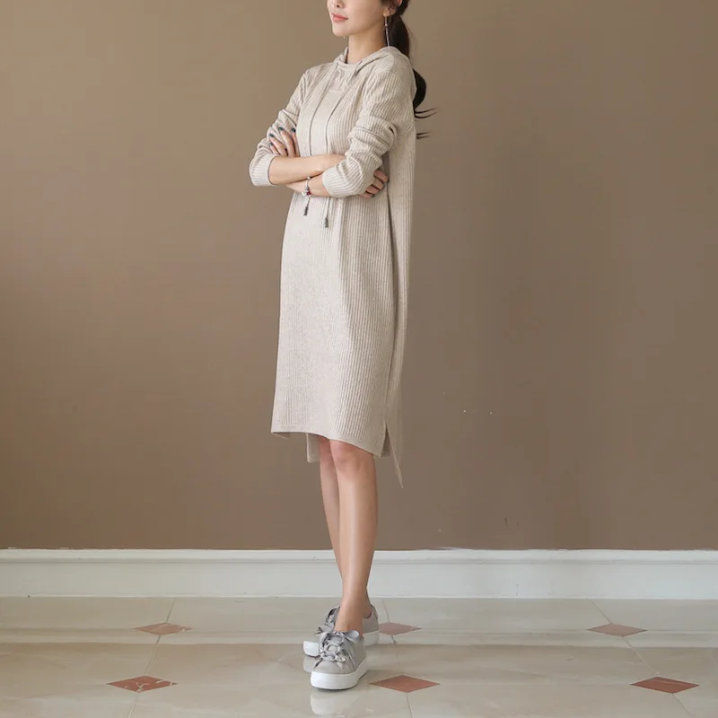 

New Spring Solid Knitted Sweaters Dress with Hat Women Long Sleeve Slim Streetwear Pullovers Oversized Sweater Pull