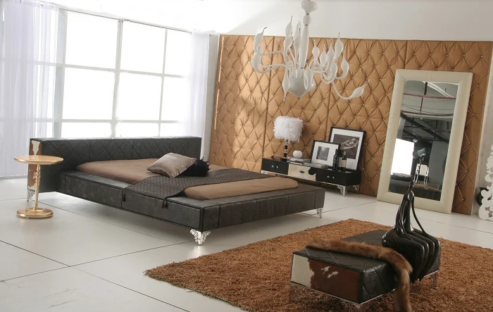 dark brown color real genuine leather bed / soft bed/double bed king size bedroom home furniture modern+ night stool dark brown color real genuine leather bed / soft bed/double bed king size bedroom home furniture modern+ night stool
