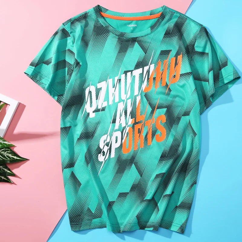 

Summer Sports Function Children Top Tees Outfits Fast Drying Elasticity Hygroscopic Anti-UV Boys T-shirts For 110-150cm