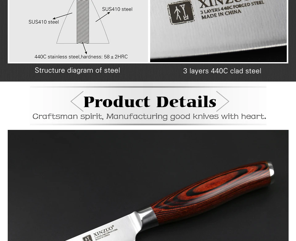 XINZUO 3,5 ''нож для очистки овощей 3 слоя 440C из нержавеющей стали кухонные ножи с деревянной ручкой кухонные принадлежности