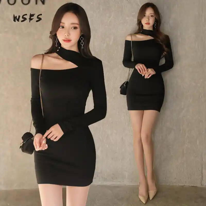 Женское платье с длинным рукавом и лямкой на шее|sexy party dress|women dressspring dress |