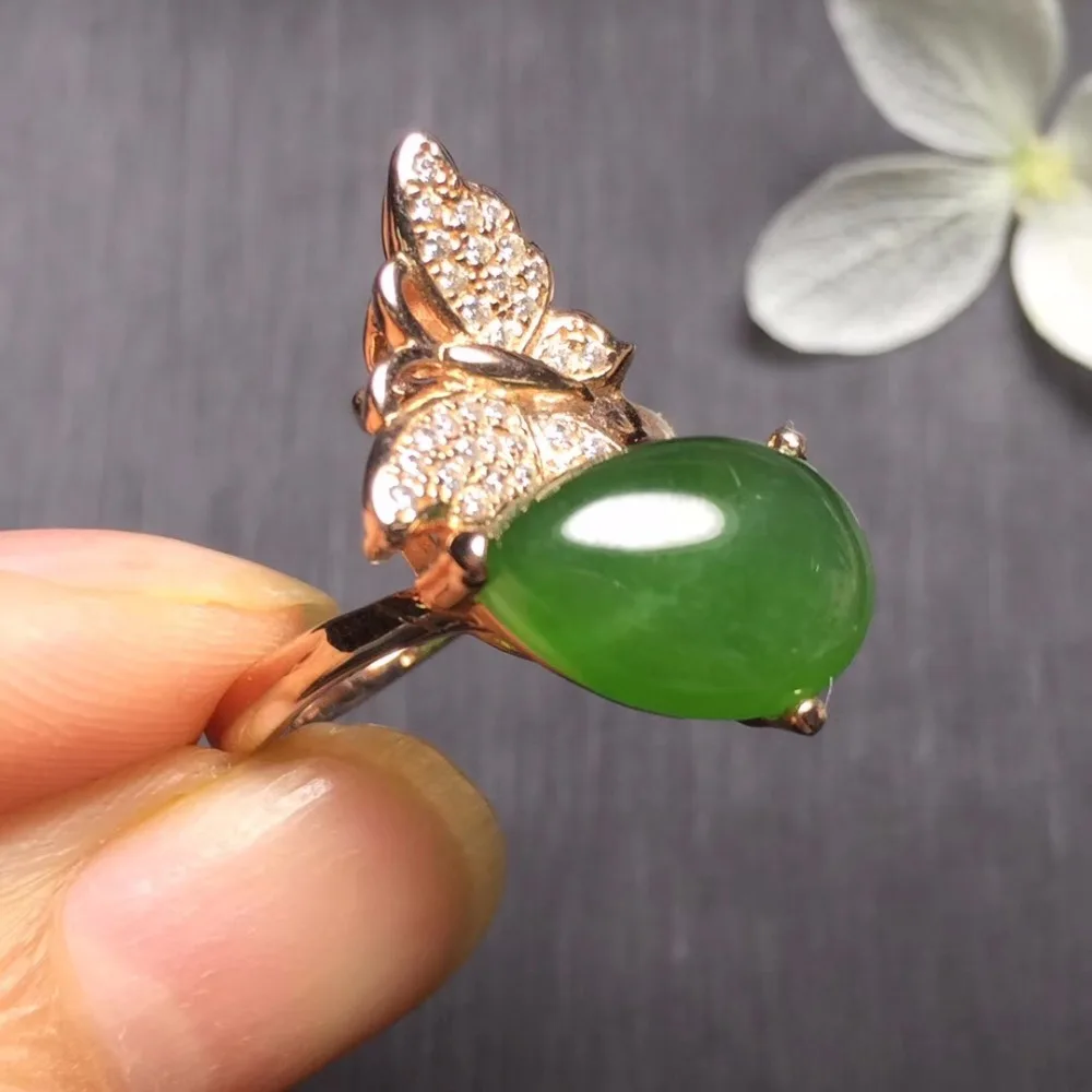Fine Jewelry Real 925 Steling Silver s925 Platinum 100% Natural Burmes Jade Gemstone Rings Female Rings Christmas Gift for Women