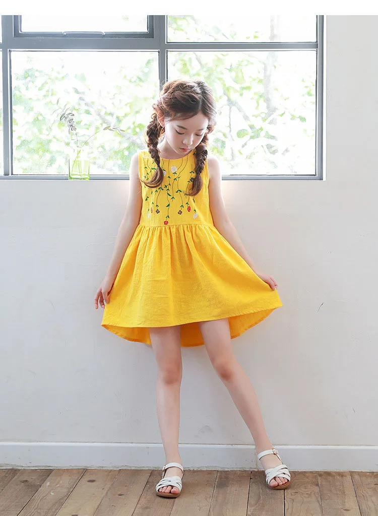 bow cotton ruffles baby teenage girl cotton summer dresses for kids girl yellow irregular children girls princess dresses 2018 new 5 6 7 8 9 10 11 12 13 14 15 years teenage girls kids dresses for girls clothing for teen  (1)