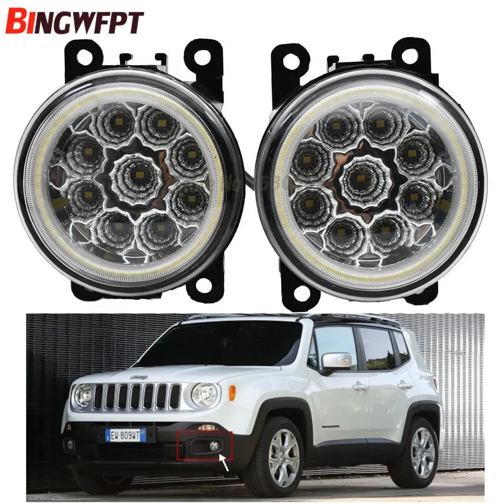 

2x Car Styling Front LED Fog Light +Angel Eye For Jeep Renegade BU 2015 2016 2017-