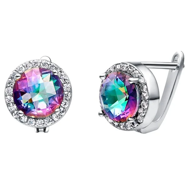 Aliexpress Princess Round Cut Mystic Rainbow Topaz Princess Round Cut Mystic Rainbow Topaz Fire Earrings Leverback In 18k White Gold Plated Gtle52