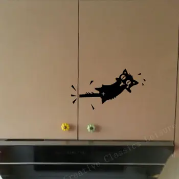 Cat Wall Sticker Cartoon Cat Pattern Kitchen Cabinet Wall Stickers Furniture Glass Stickers Decal Home Decor