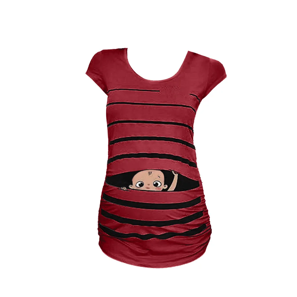 Женская блузка для беременных Милая Забавная детская футболка в полоску с короткими рукавами Топы для беременных