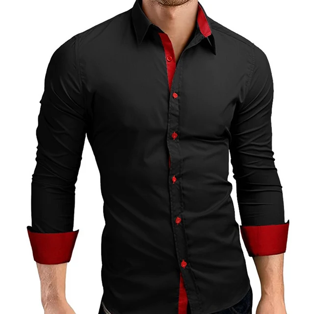Men Shirt Brand Male Good Quality Long Sleeve Shirts Casual White Black