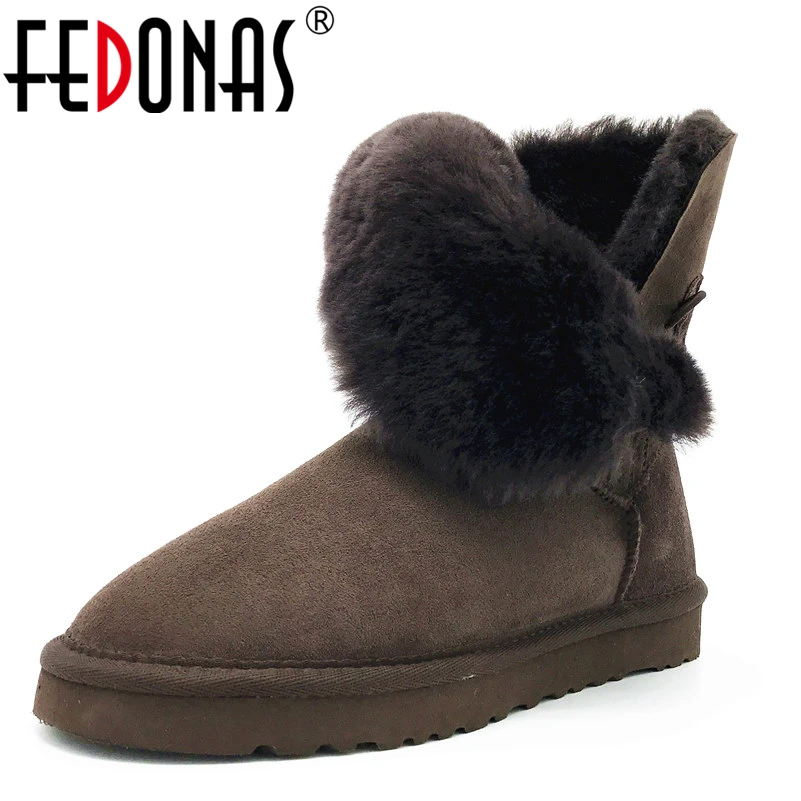 

FEDONAS Women Boots 100% Sheepskin Mid-calf Warm Winter Snow Boots Sheep Fur Wool Boots Women Flats Genuine Leather Shoes Woman