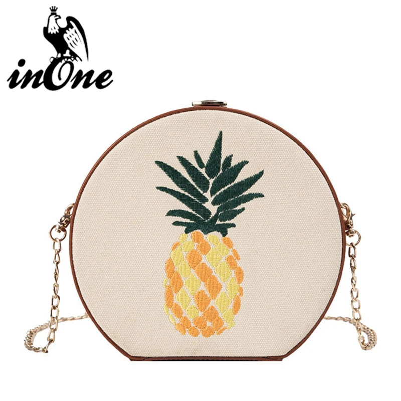 

INONE PU Vegan Leather Pineapple Shoulder Messenger Crossbody Bags for Women 2019 Designer Round Solid Bag Purses and Handbags
