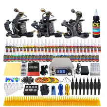 Полный профессиональный набор для тату-машинки, набор для подводки, шейдеров, тату, 3 машинки, набор, набор для питания, иглы, набор наконечников