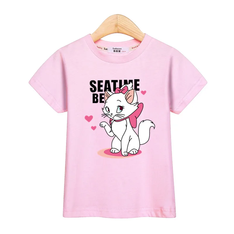 

Gilrs tops cute Marie Cat short sleeve tees kids clothes funny kitten little girl t-shirt casual cotton baby tee kid shirt 3-13T