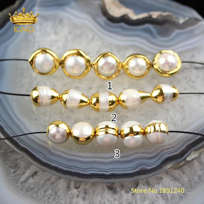 3 Style choice 10pcs bulk sale White Pearl Shell holes Charms Plated Gold Copper Caps Bails DIY Bracelet Necklace Spacers YYF43 | Украшения