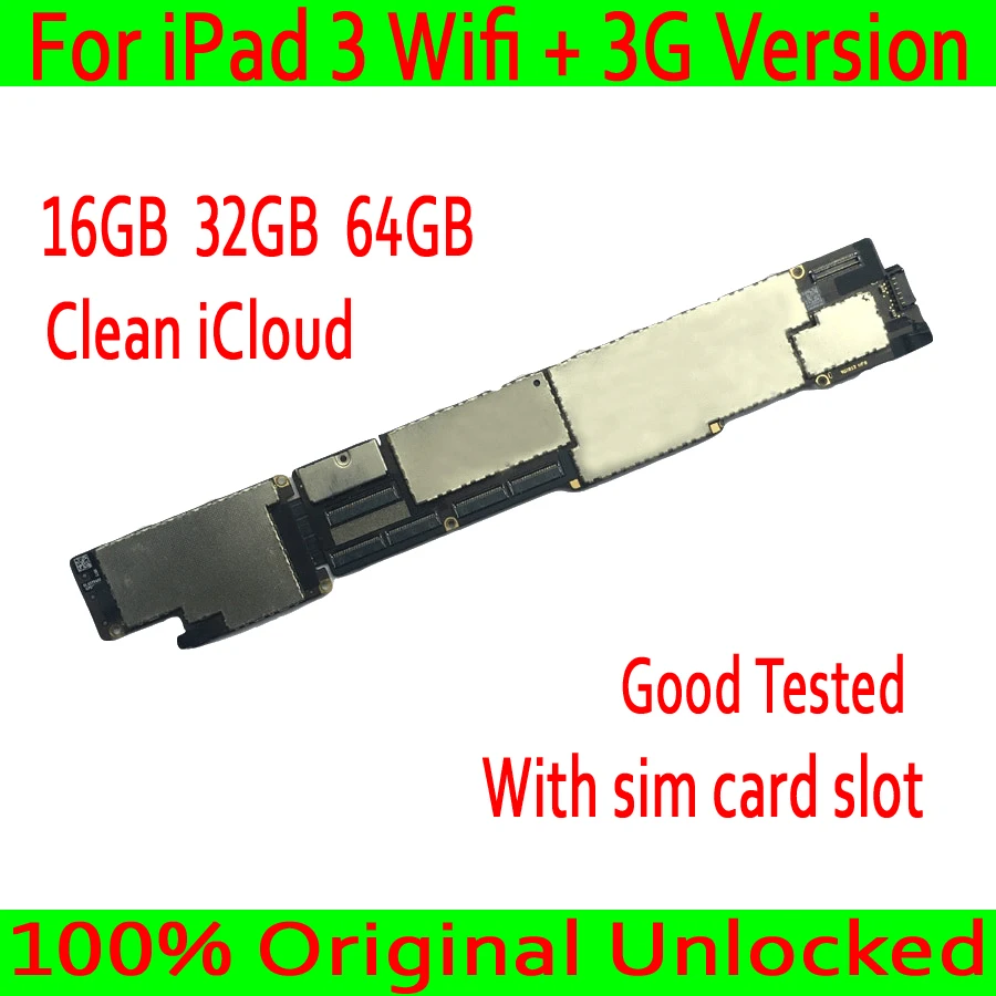Для iPad 3 Wifi + версия 3G материнская плата со слотом для sim карты хорошо