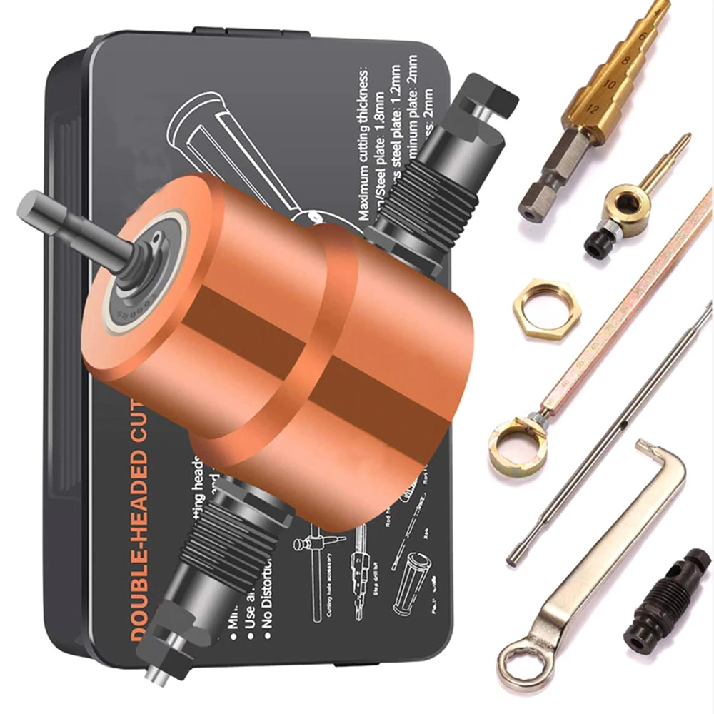 

360 Degree Adjustable Double Tip Sheet Metal Cutting Nibbler Metal Saw Cutter Drill Attachment with Punch Cutting Tools