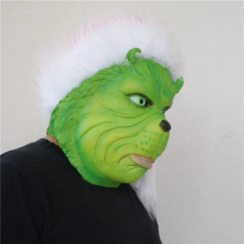 Маска Grinch, маскарадные костюмы Санта-Клауса, шлем лося, как Grinch украли, рождественские реквизиты с зелеными волосами для мужчин, детей, взрослых