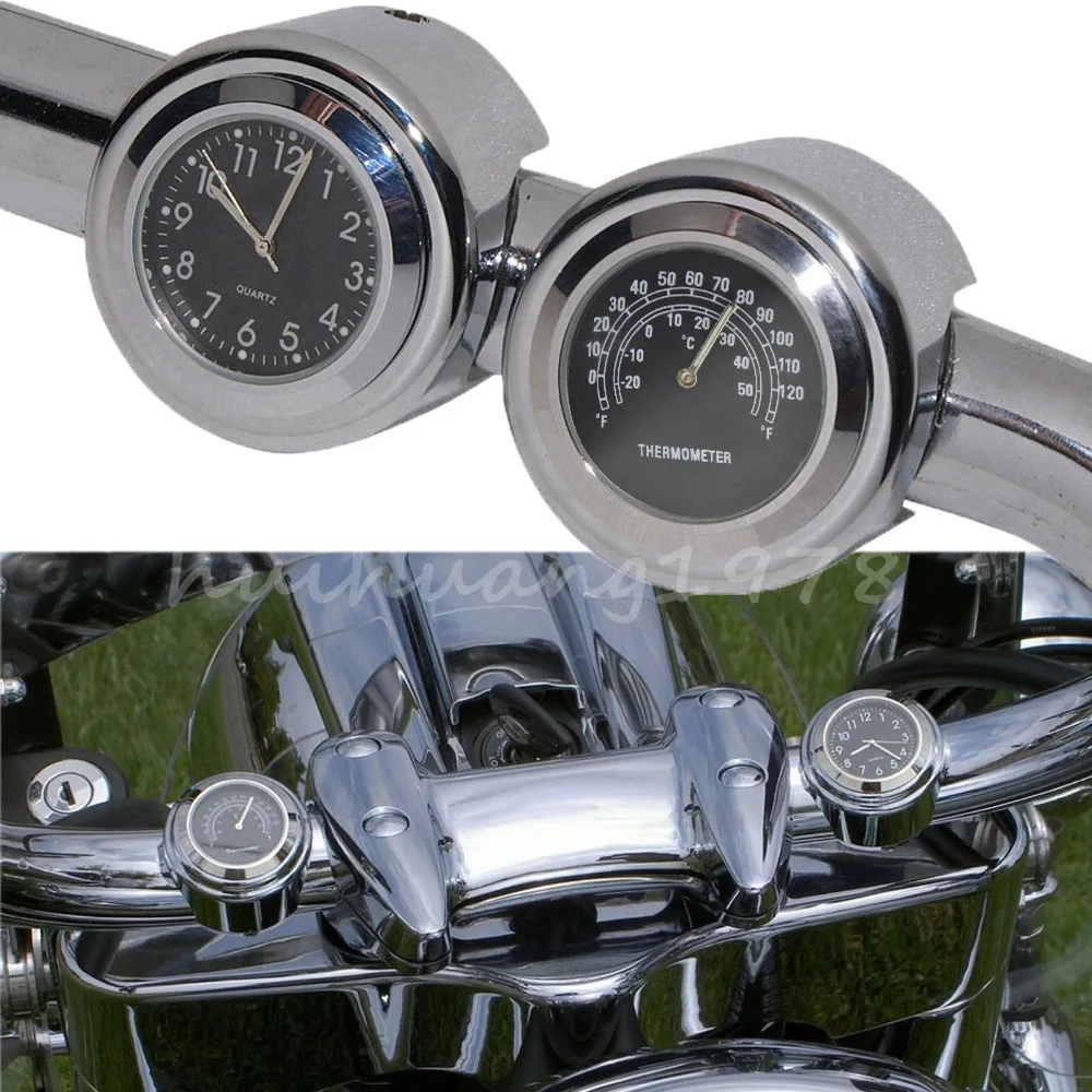 

Universal Waterproof 7/8 Motorcycle Handlebar Black Dial Clock Watch Temp Thermometer For YAMAHA Harley Cruiser Chopper Honda