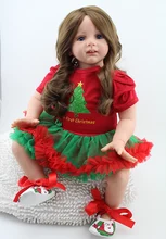 NEW lifelike baby dolls for children 24″ 60CM cute girl silicone reborn with red dress long hair boneca baby alive girls toys