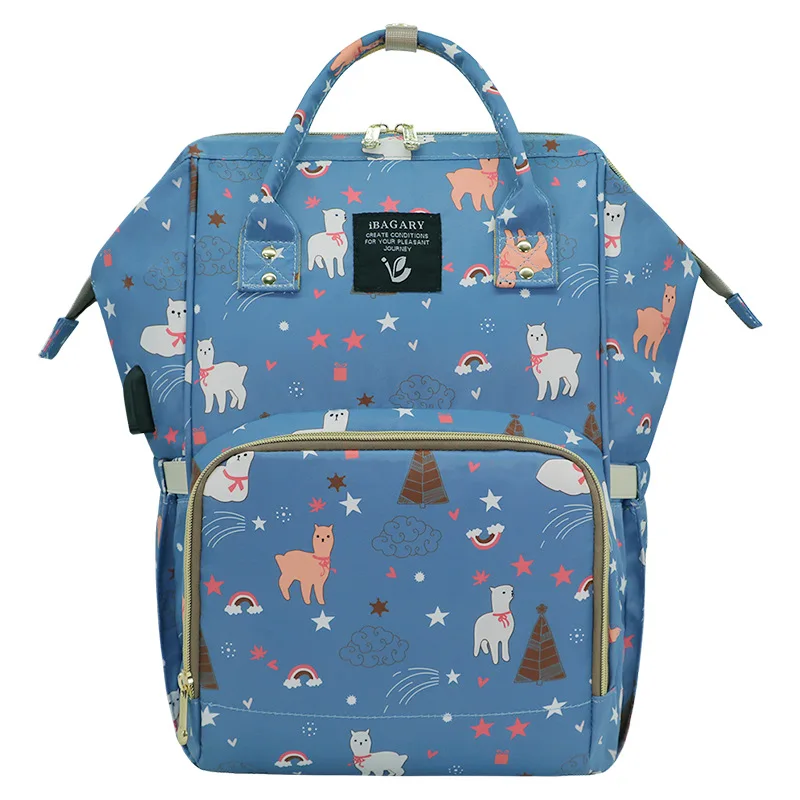 Сумка для подгузников для новорожденных, сумка для подгузников, рюкзак для путешествий, рюкзак для подгузников, большая вместительность, многофункциональная USB Водонепроницаемая сумка для подгузников для мам - Цвет: blue sheep