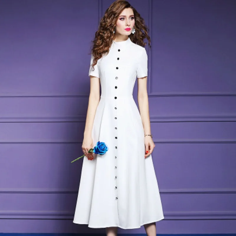 

2019 new Superior quality Fashion Spring Solid dresses Women Vintage ladies dress Plus Size short sleeves long party Dresses 3xl