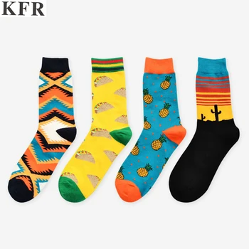 

Fashion Cotton Men Crew funny art Socks Happy Sox Style Cactus Pineapple Pizza Pattern Hip Hop British Harajuku Designer Novelty