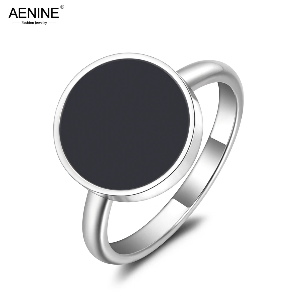 

ZooMango Trendy OL Style Party Ring For Women Girls 10/12mm Black Acrylic Stone Titanium Stainless Steel Rings Jewlery ZR19048